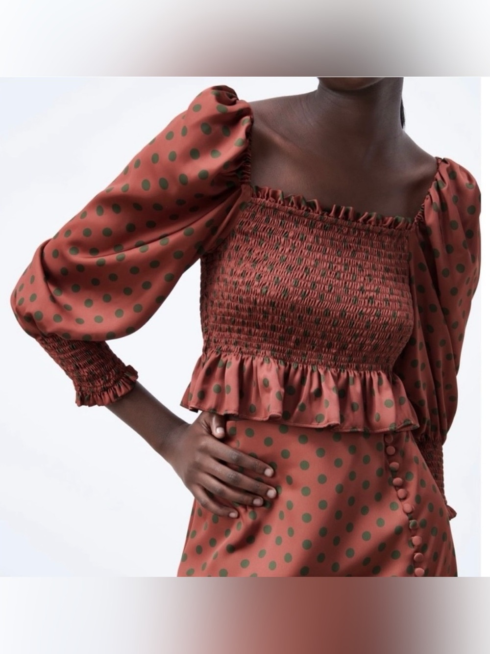 Zara Polka Dot Smocked Top